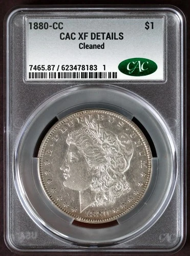 1880-CC Morgan Silver Dollar $1 Carson City CAC XF Details Cleaned (EF)