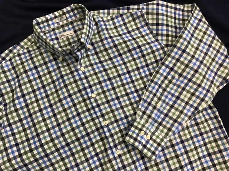 PETER MILLAR men XL long sleeve BUTTON DOWN cotton SHIRT PLAID excellent!
