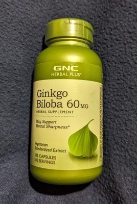GNC HERBAL PLUS Ginkgo Biloba - 60 mg - Mental Sharpness - 100 Ct. - NEW 11/25