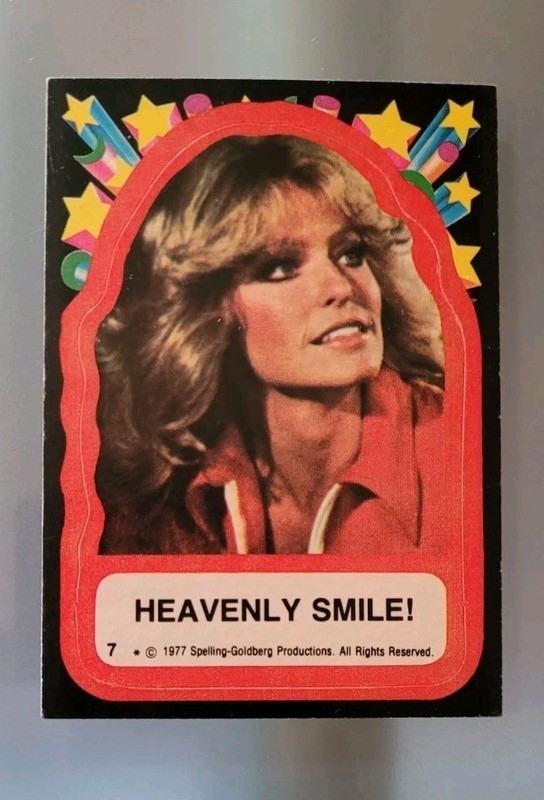 FARRAH FAWCETT/JILL 1977 Topps Charlie's Angels Heavenly Smile Sticker #7 - NM
