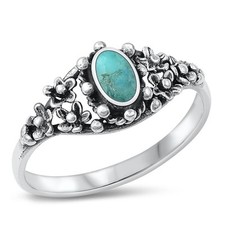 Fancy Flower Turquoise Fashion Ring New .925 Sterling Silver Band Sizes 4-10
