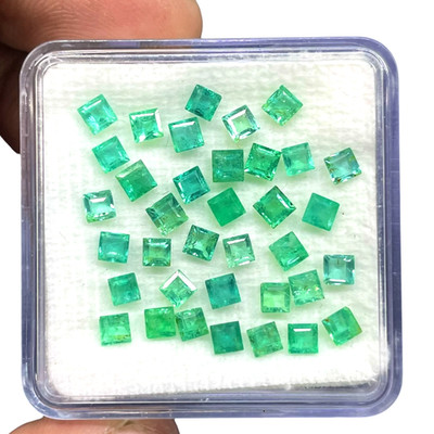 15 Pcs Natural Colombian Emerald 5 mm Square Cut Loose Gemstones Lot Certified