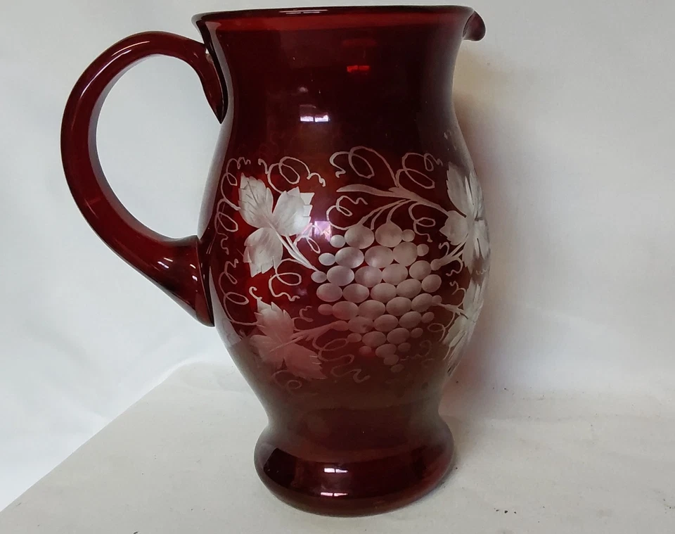 Antique 19thC Victorian Ruby Flash Pitcher, Blown & Engraved Bohemian Glass - Image 2 of 4