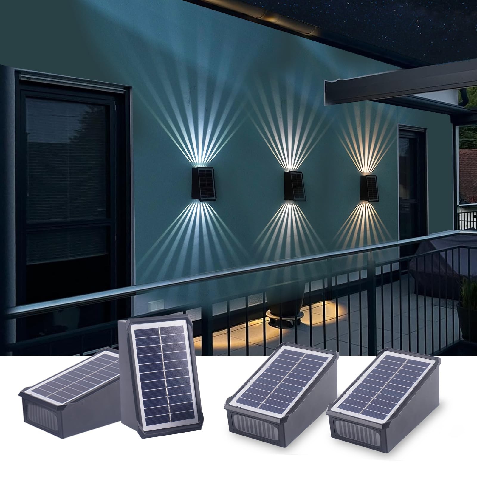 Fosingut Applique da Esterno Solare 4 Pezzi,CCT Luci da Esterno Giardino Solari 