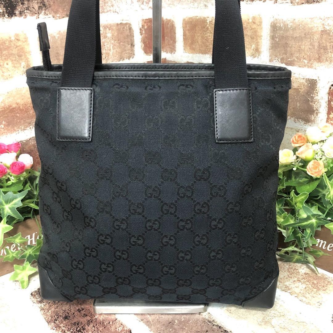 Pristine Gucci GG canvas leather tote bag black unisex