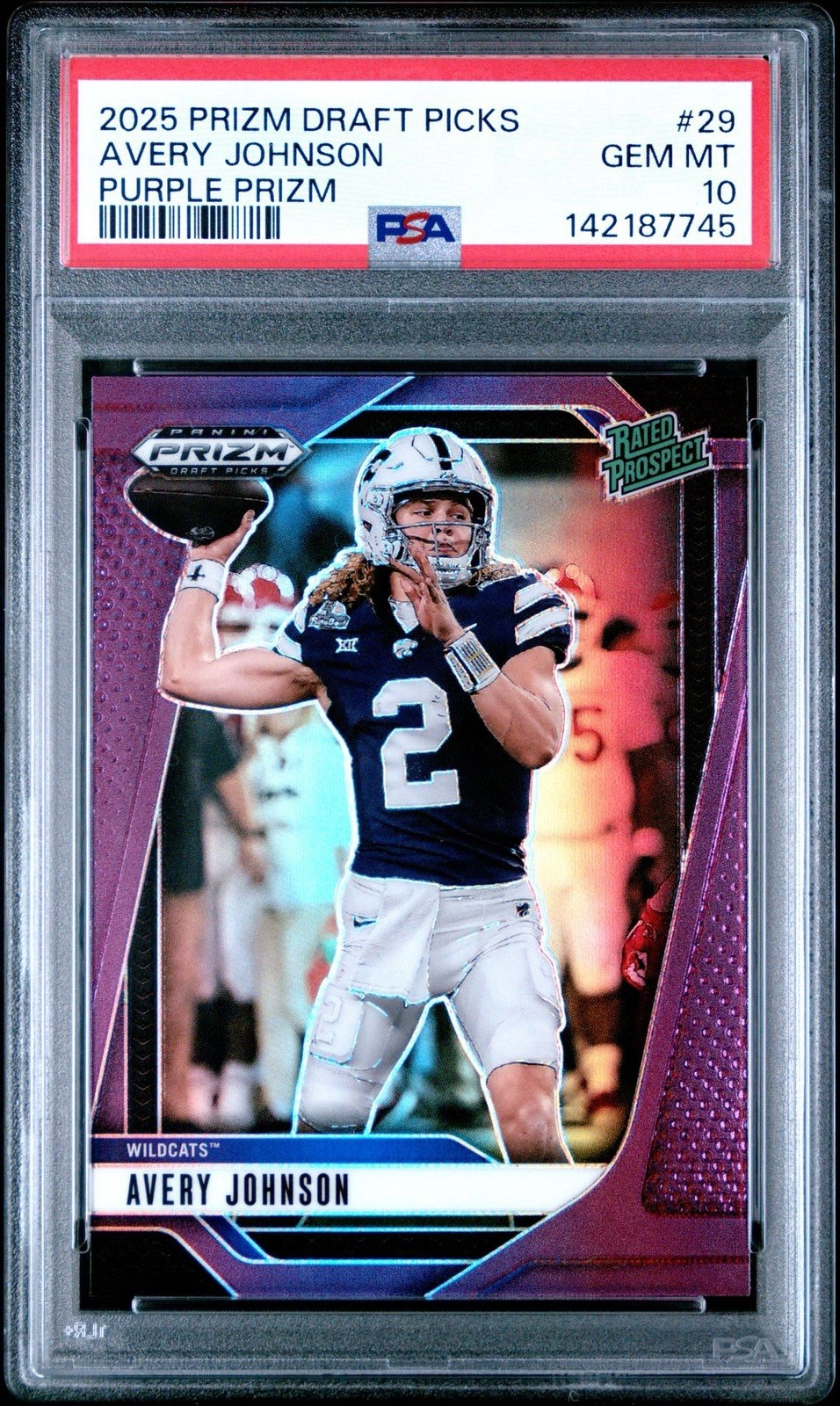 2025 Panini Prizm Draft Picks - Avery Johnson #29 (RC) Purple Prizm /99 PSA 10 