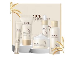 Skin Care Set, Korean Skin Care with Rice Cleanser, Toner, Serum, Eye Serum, Moi
