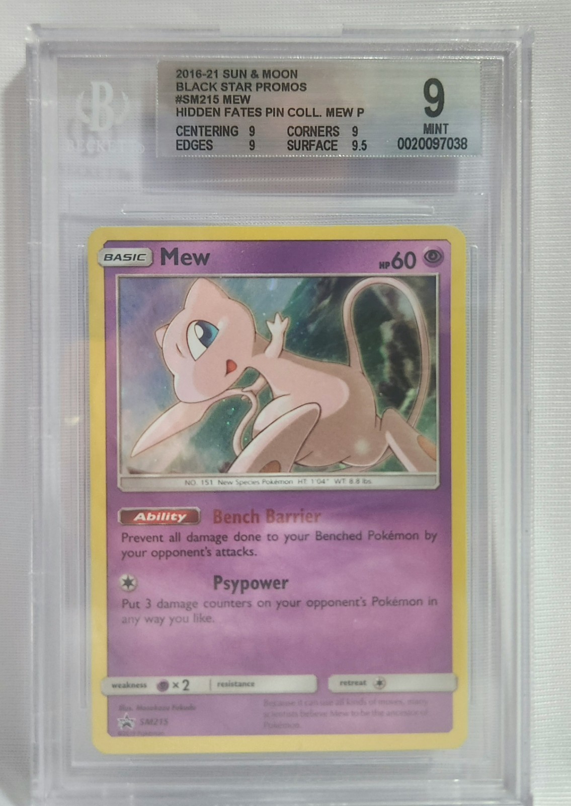2019 Pokemon TCG Mew SM215 Black Star Promo BGS 9 Mint Holo Surface 9.5