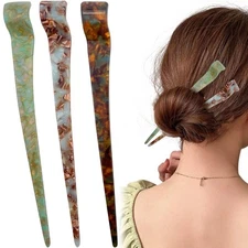 3PCS Acetate Tortoise Shell Hair Sticks Leopard Print Hair Pins for Long Hair...