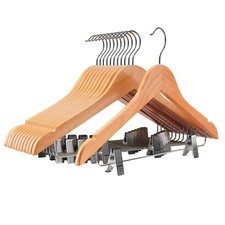 Wooden Hangers with Clips 12 PCS Pants Hangers with Clips,Smooth Solid Wooden...