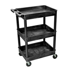 Luxor Tray Top Shelf 3 Shelf Plastic Utility Cart 4" Casters 24"L x 18"W x
