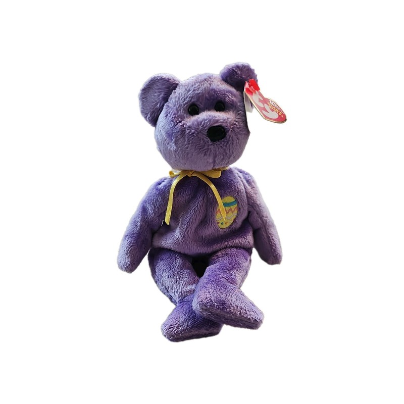 RARE 10th Year Ty Beanie Baby Easter EGGS III PURPLE TEDDY BEAR 2002 Tag On 