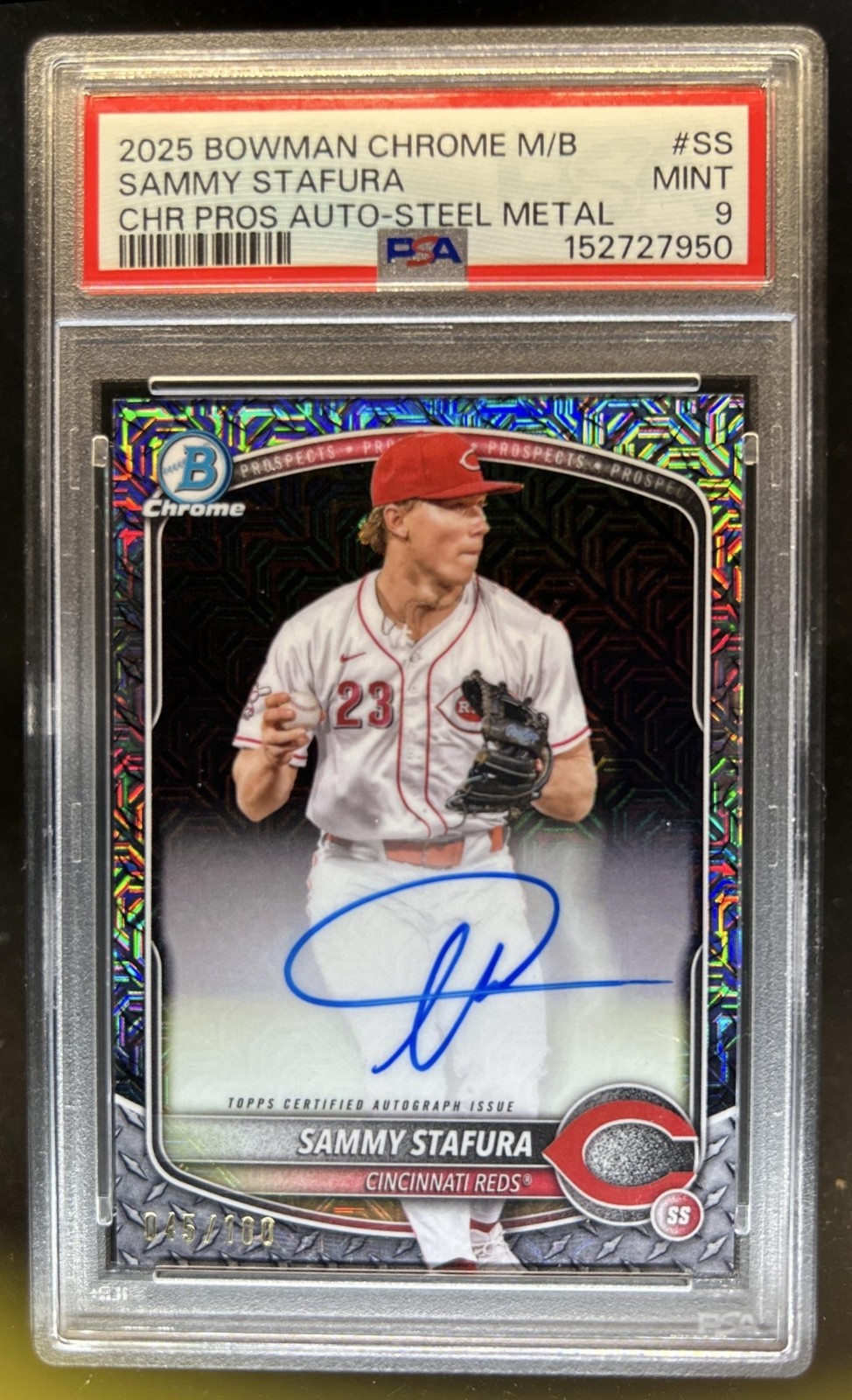 2025 Bowman Chrome Mega Box Sammy Stafura Auto Steel Metal Refractor #/100 PSA 9