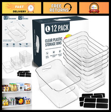 12 Pack Clear Plastic Storage Bins with Labels - Organize Home, Kitchen, Bathroo