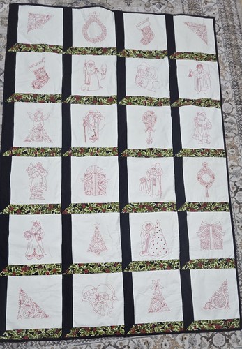 Handmade Christmas Quilt Machine Embroidery 43"x66"
