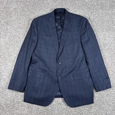 Cremieux Suit Jacket Mens 46L Navy Super 130s Wool Plaid Made Loro Piana
