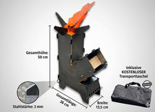 Raketenofen 50cm Rocket Stove 3mm Stahl Stecksystem Camping + Tragetasche