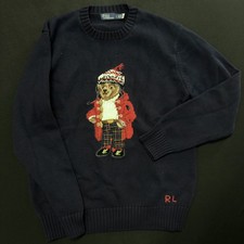 Polo Ralph Lauren Bear Sweater Mens Medium Christmas Sweater Knit Crewneck Navy
