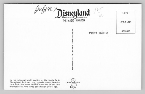 Vintage Disneyland Dinosaur Brontosaurus Anaheim California Unposted Postcard - Picture 2 of 2