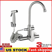 Stainless Steel Commercial Sink Faucet Wall Mount 360 Rotation Kitchen Faucet US