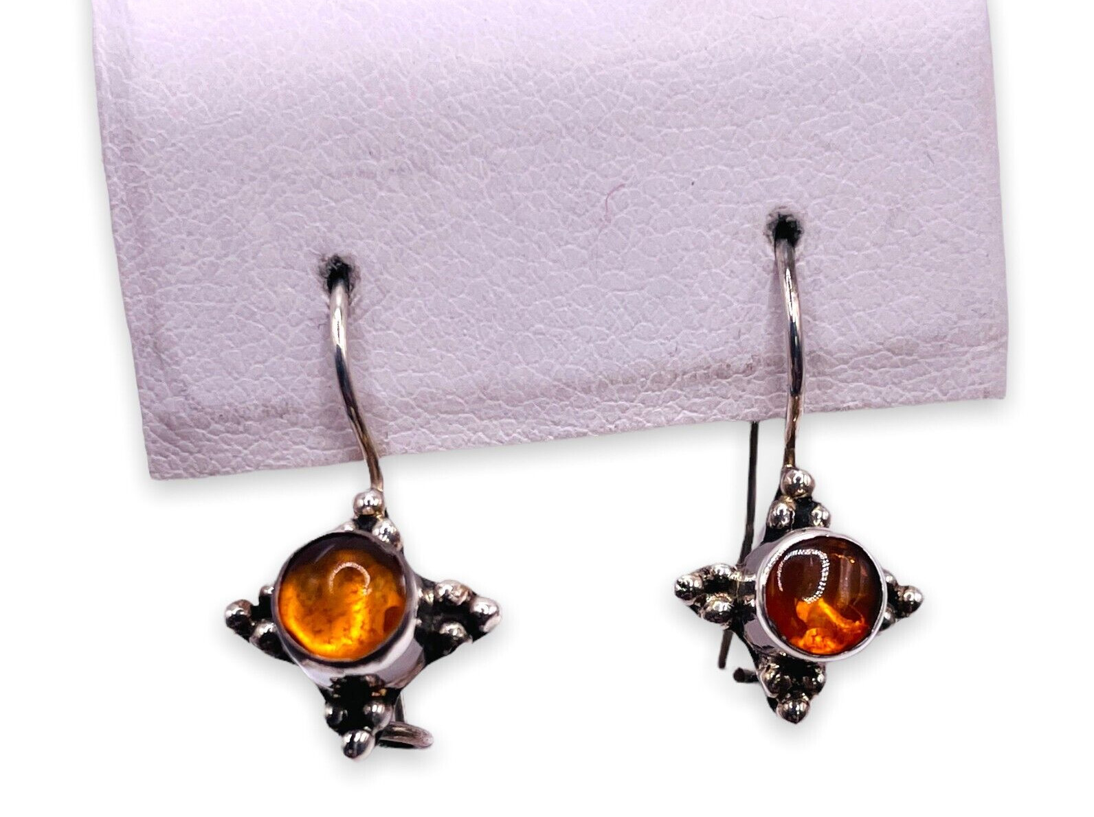 Baltic Amber Round Drop Dangle Hook Earrings Ster… - image 2