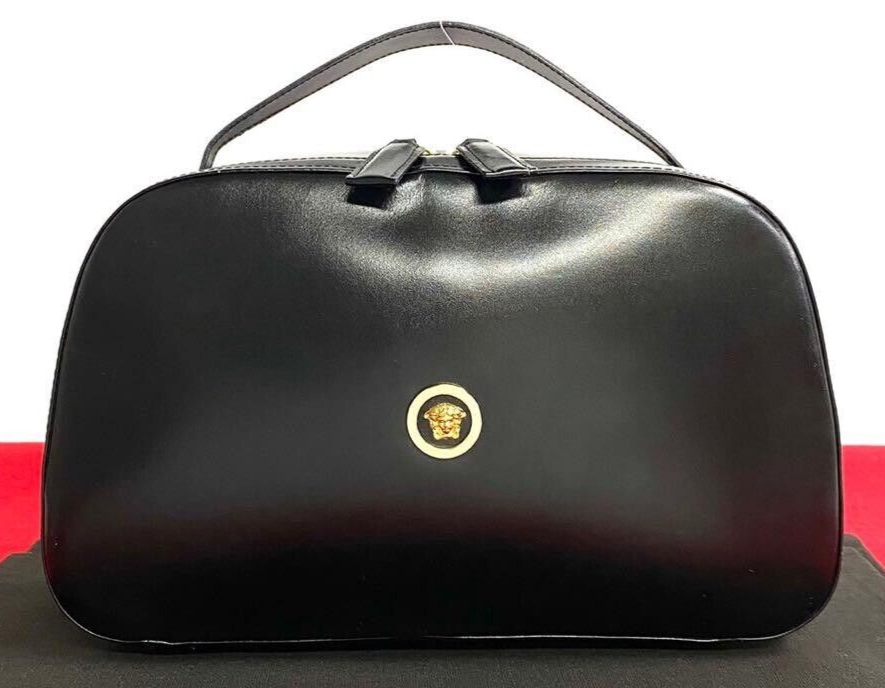 VERSACE La Medusa Black Leather Handbag with Gold Hardware Made in Italy