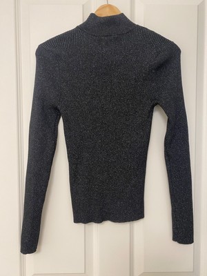 Primark funkelnd schwarz und blau Rippenstrickpullover Gr. S