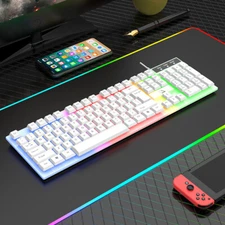 Wired Gaming Keyboard And Mouse Set LED RGB Rainbow Backlit For Computer Desktop
