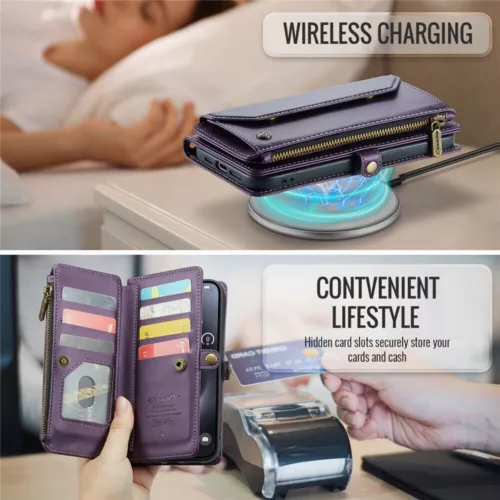 For iPhone 16 15 14 13 12 Pro Max Plus Case Wallet Leather ZIP Bag Strap Cover - Picture 29 of 84