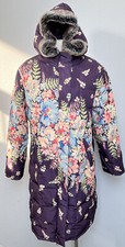 Sundance Hooded Down Puffer Coat Purple W/flowers Medium