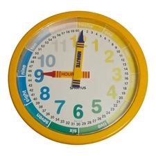 Spartus Crayola Crayon Wall Clock 10" Quartz Learning Child Classroom Vtg 1986