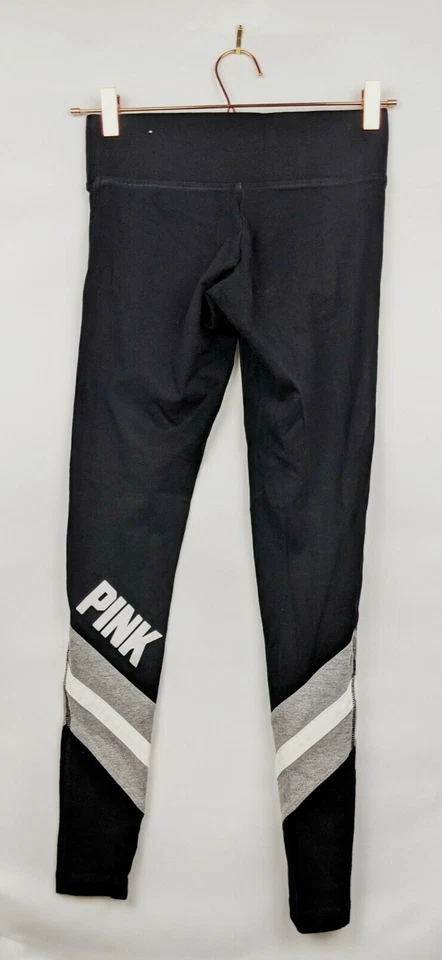 Victoria's Secret ROSA Leggings Para Mujer XS Negro Gris Yoga Logo Mezcla de Algodón Foto 2 de 4