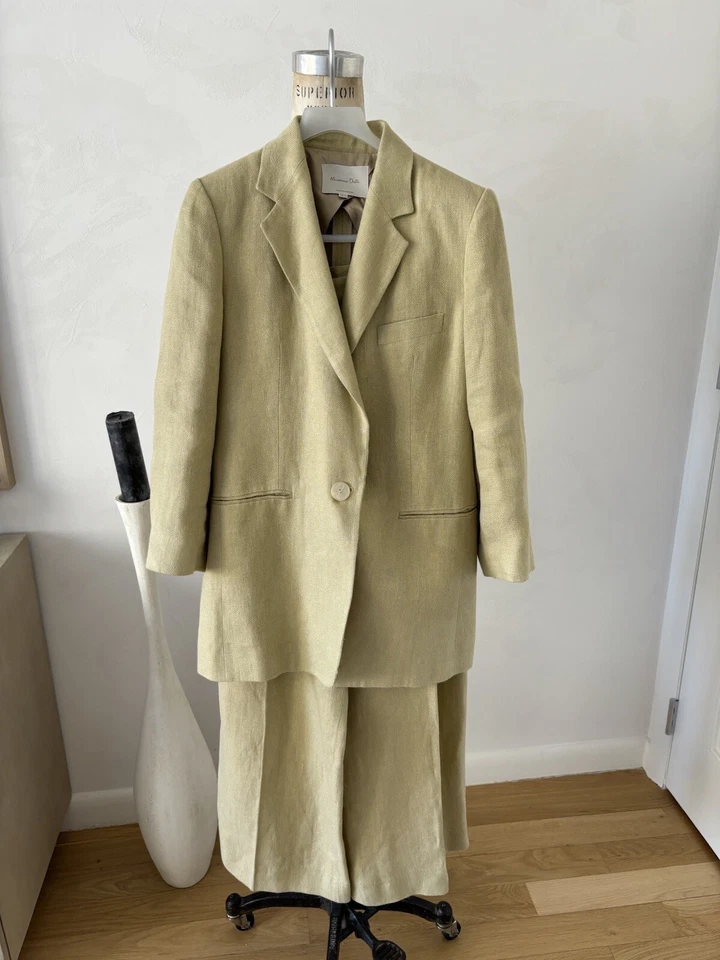 Traje Pantalón Massimo Dutti Verde Claro Edición Limitada Lino Talla 6 Foto 2 de 4