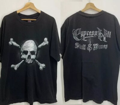 Cypress Hill Skull & Bones 90s Rapper Black Heavy Cotton Tshirt