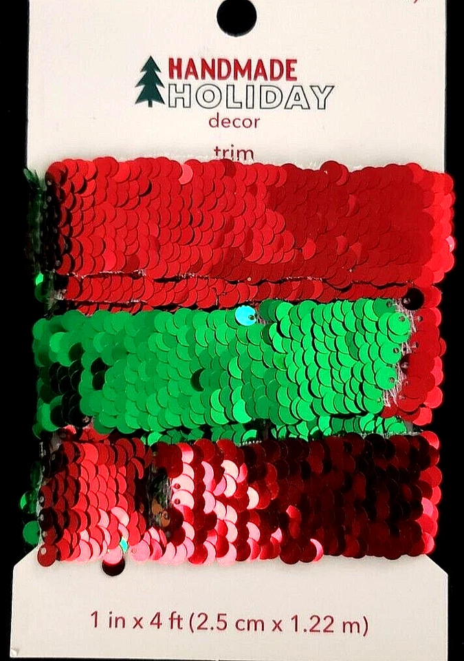 HANDMADE HOLIDAY Décor Flip Sequin Trim 1'' - GREEN & RED - 4 ft - Image 2 of 2