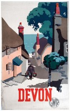 Vintage Devon GWR Old Man Walking Up Railway Travel Poster Print Art A1/A2/A3/A4