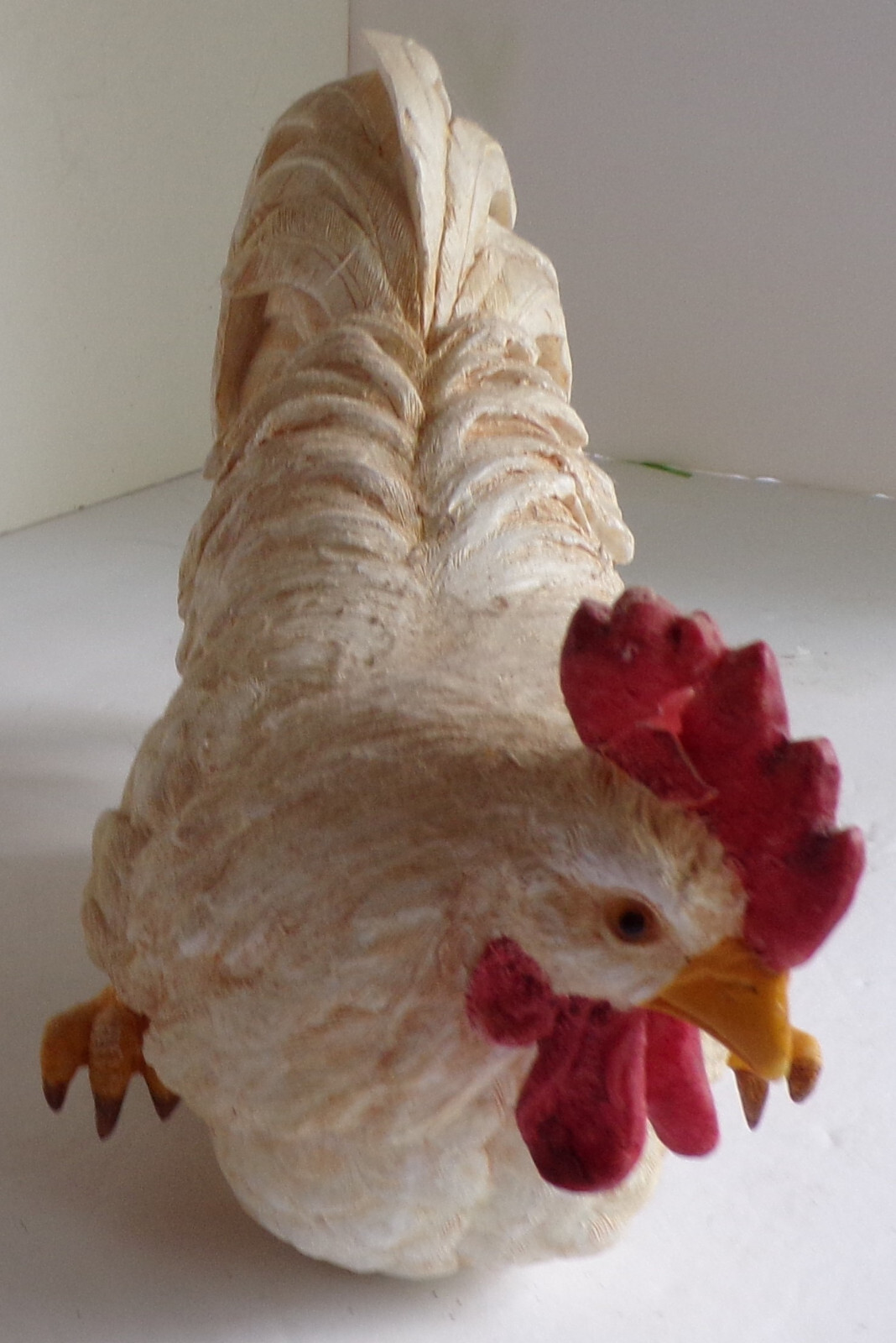 Shelf Sitter White Chicken Hen Hangs Over Edge Of Shelf Resin