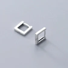 Minimalist Sterling Silver 925 Square Shaped Small Huggie Hoop Earrings A4109