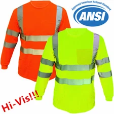  Hi Vis T Shirt High Visibility ANSI Class 3 Reflective Long Sleeve Safety Shirt