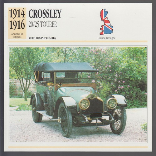 1914 1915 1916 Crossley 20/25 Tourer British Car Photo Spec Sheet French Card