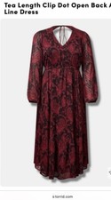 Torrid  0 12 Tea Length Clip Dot Open Back A-Line Dress Paisley Red & Black