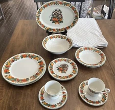 American Atelier Pilgrim’s Harvest 16 Pc Dinner Set 2 Place Settings Tray Bowl