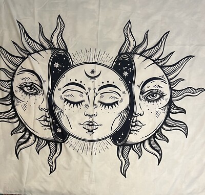 Black and White Astrology Sun Moon Tapestry Banner Gothic 5' x 4'2