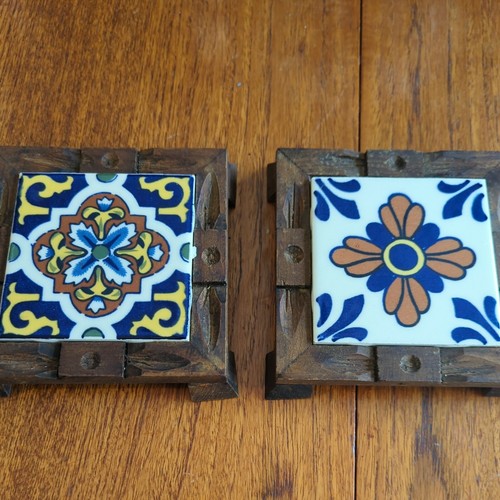 Vintage Wood Framed DalTile Mexico Tile Trivet Hot Plate eBay