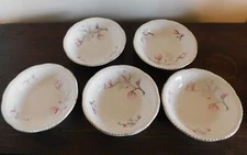5 Fruit / Dessert Bowls - Homer Laughlin Liberty - Pink Dogwood - Gold Trim (D)