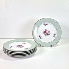 Sone China Japan Side Plates Set x6 Vintage Fine China 16cm Red Rose Grey Leaves