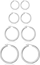 4 Pairs Silver Gold Hoop Earrings for Women,30/40/50/60 mm Stainless Steel 14K S