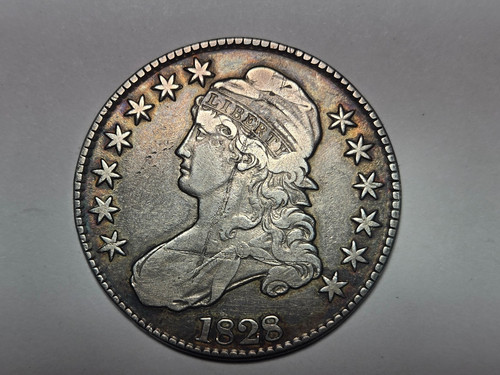 1828 half dollar SQUARE BASE 2, SMALL 8'S AND LETTERS, SOME TONE, SCRACHED