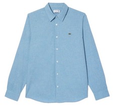 LACOSTE Men's  Long Sleeve Button Down, Dress Shirt- Slim Fit, XL , Chambray