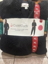 NEW WOMEN CUDDL DUD SUPER SOFT FLEECE 2 PC HOODED PULLOVER  JOGGER SET Black XL
